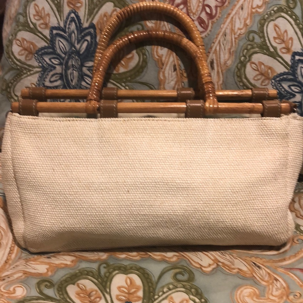 Woven, wood and straw handles, vintage handbag